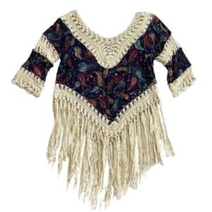 EC LOVE J BOHO PAISLEY PRINT CROCHET TRIM PULL-OVER BLOUSE SZ. M